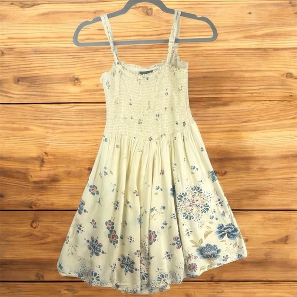 Angie Ruched M Floral Kids Dress in Cream and Blue Sleeveless Flowy Cottagecore - Picture 1 of 9